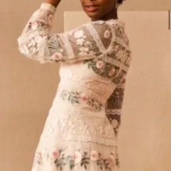 Needle & Thread x BHLDN Precious Rose 2 / XS Pink Embroidered Sequin Lace Formal - Picture 4 of 16